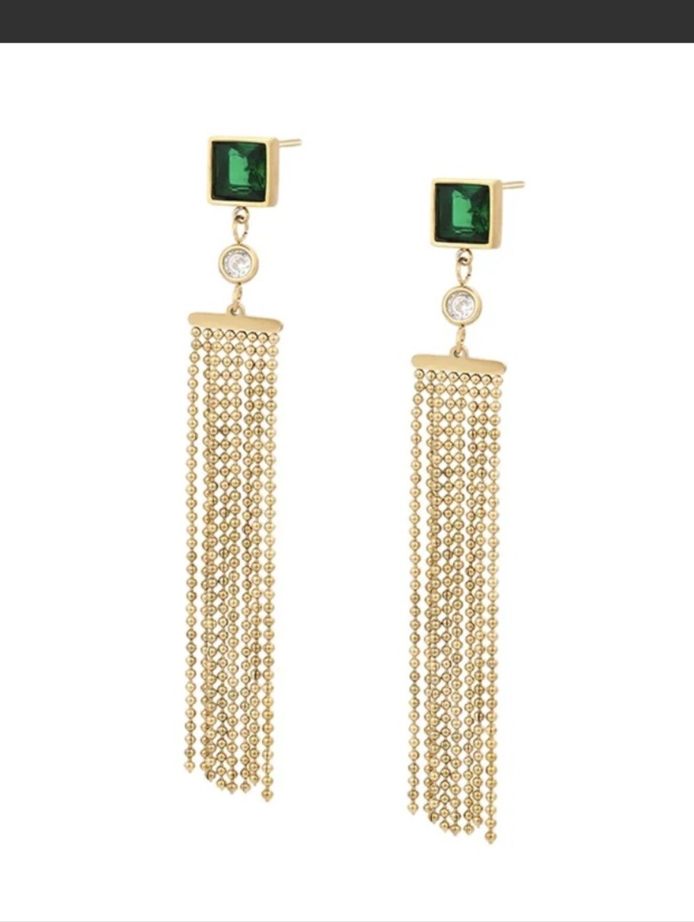 18K Gold Plated Green Crystal Tassel Dangle Earrings